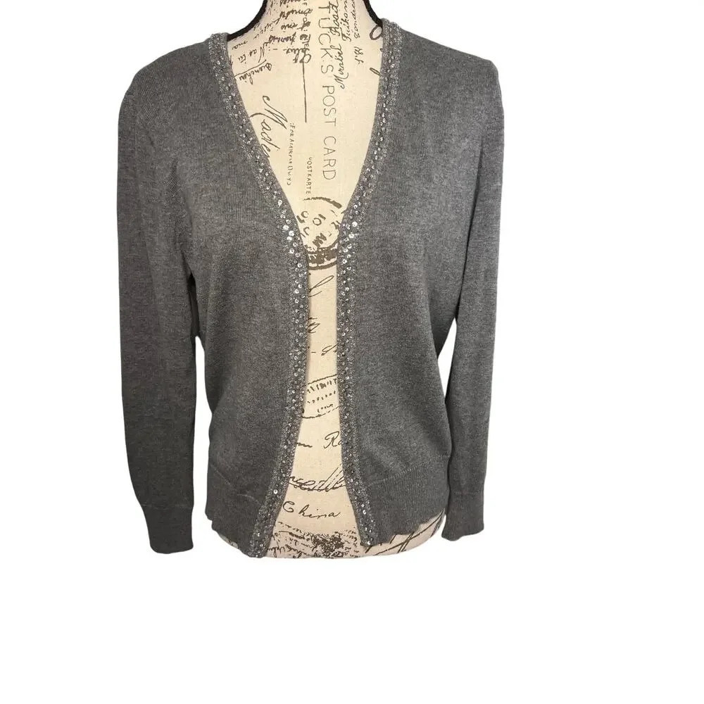St. John’s Bay, M, sequent, jeweled cotton, long sleeve cardigan monochromatic 